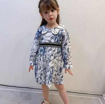 חדש 2022 הקיץ באיכות גבוהה אופנה מכתב סגנון ילדים ילדה בגדי כותנה שרוול ארוך פרח ילדה שמלות 1-8 שנים.
